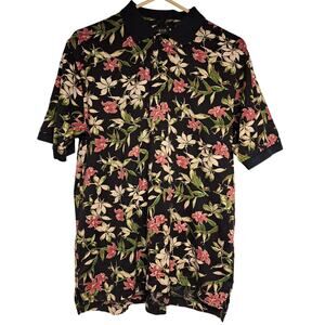 Izod Floral Golf Polo Shirt MENS SIZE M Dressy travel party hawaiian Casual work